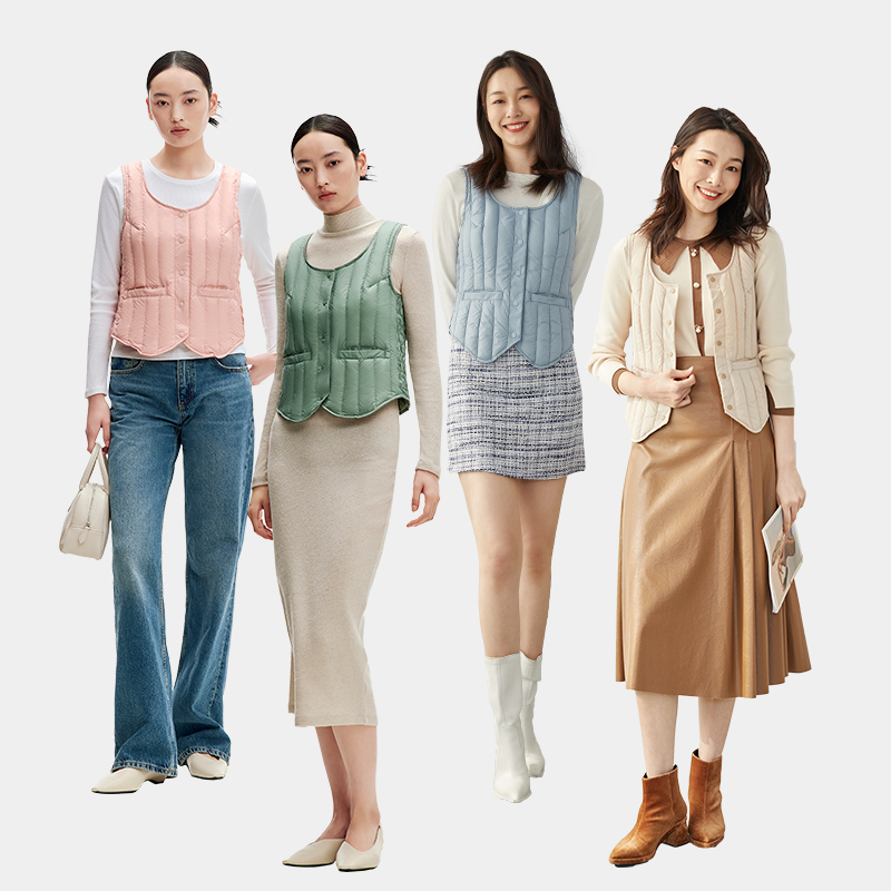 千仞岗羽绒弹力贴身轻薄马甲坎肩叠穿短款通勤修身纯色背心内搭女
