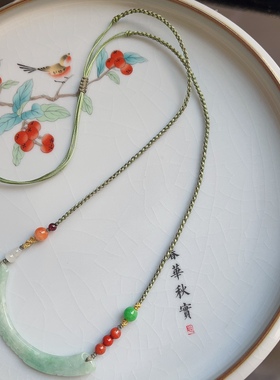 手工编织复古中式风翡翠和田玉玉璜横珠子项链锁骨链毛衣链半成品