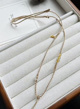 原创手工编金黄线金发晶项链绳女可调节挂黄金喜上眉梢福包锁吊坠