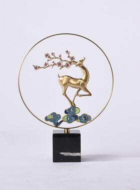 黄铜梅花鹿摆件麋鹿一路高升升迁办公桌面摆设中式家居装饰工艺品