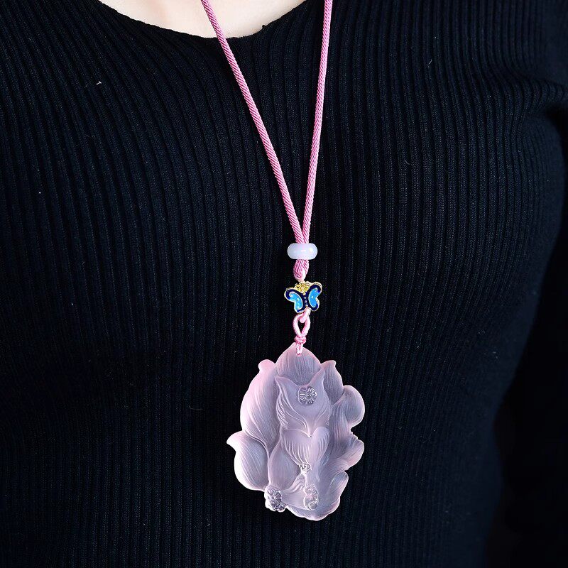 天然粉水晶九尾狐狐狸女粉色大颗粒 映运珠宝项坠/吊坠