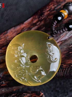 黄水晶发财猪平安扣吊坠生肖属虎