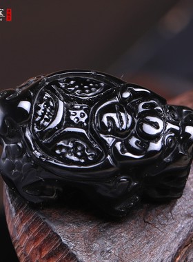 黑曜石灵龟赐祐吊坠财源铜钱龙龟