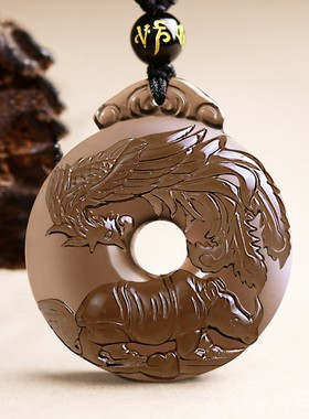 黑曜石凤犀和鸣吊坠生肖蛇吉祥物