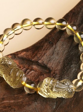 黄水晶双貔貅手链招财运黄色水晶