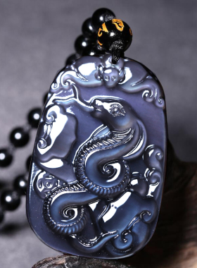 蓝眼黑曜石无事牌吊坠兔龙蛇挂件