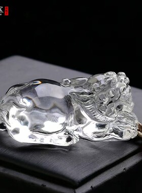 白水晶独角霸王貔貅吊坠神兽皮丘
