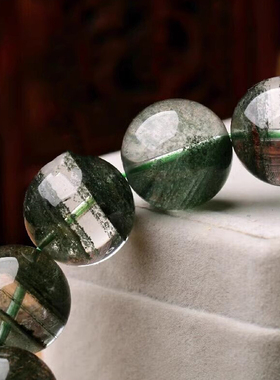 绿幽灵聚宝盆手链墨绿幽灵手链