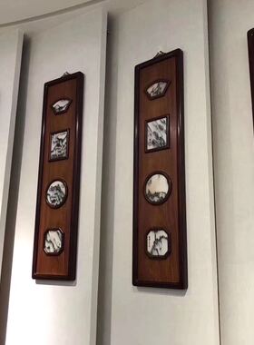 定做缅甸花梨血檀黑檀边框嵌云石挂画挂屏居家装饰画客厅墙壁装饰