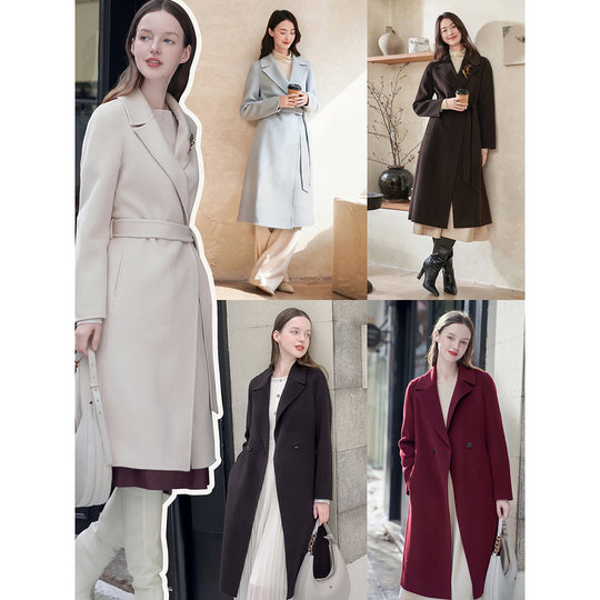 YINER音儿专选女装秋季气质中长款骆驼绒羊毛羊绒混纺双面呢大衣