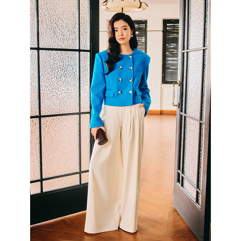 【1996系列】YINER音儿2026春季新款时尚复古双排扣短款圆领外套,淘宝优惠券,粉丝福利购,淘宝优惠卷