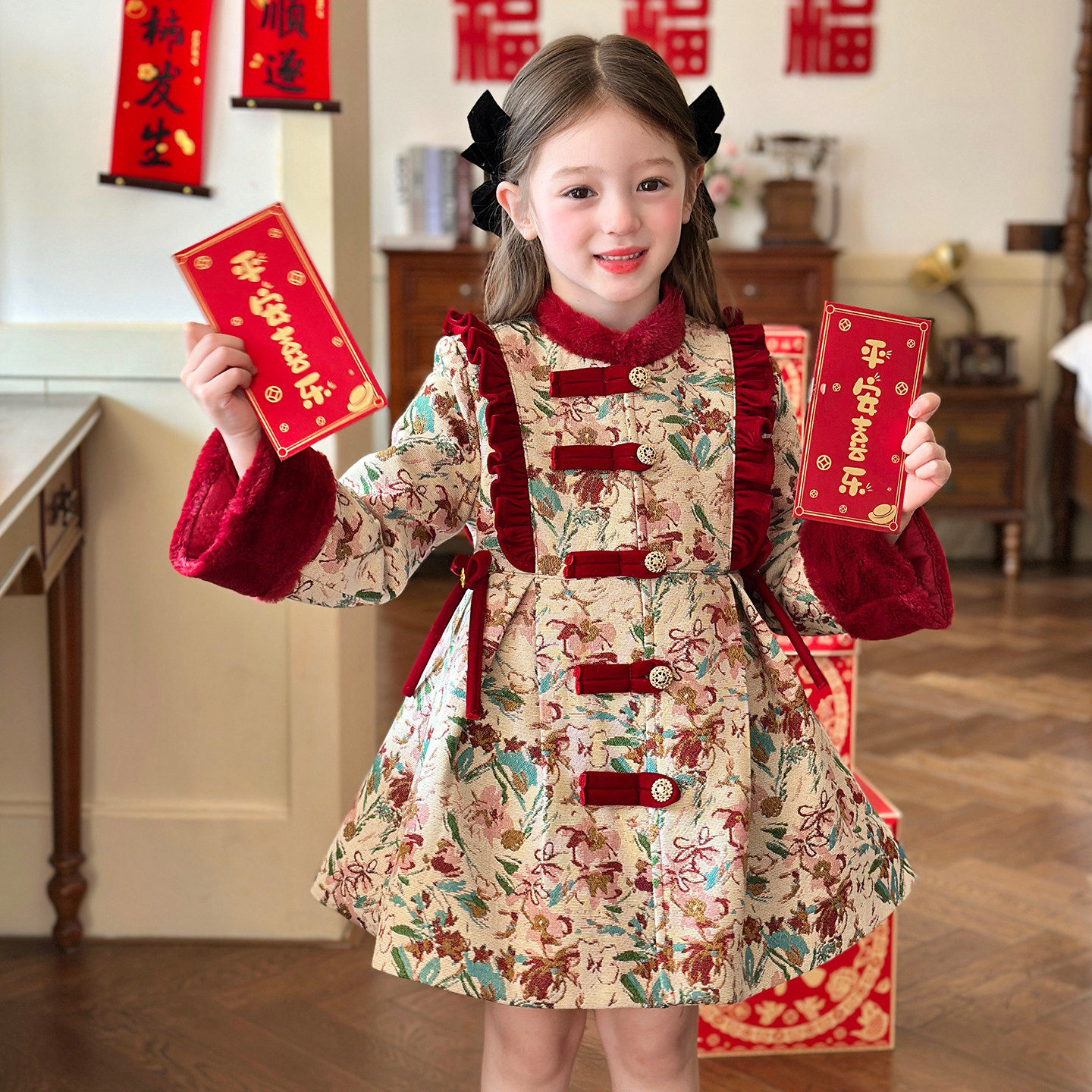 栀了成长记童装女童国风新年上衣2025冬季儿童新中式夹棉保暖外套,淘宝优惠券,粉丝福利购,淘宝优惠卷