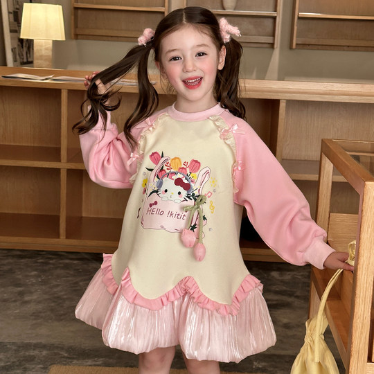 栀了成长记童装女童甜美印花卫衣裙2025秋季新款儿童插肩袖连衣裙