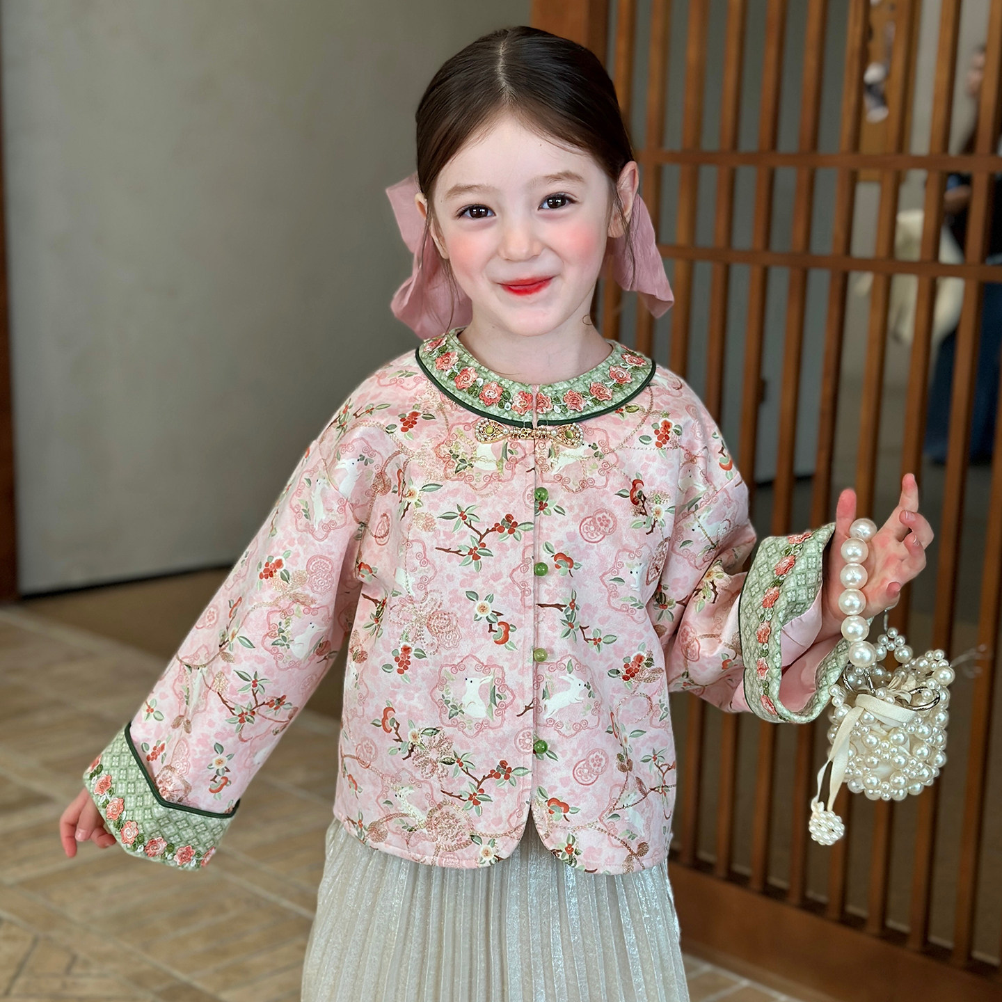 栀了成长记女童装新中式提花刺绣外套2026春季新款儿童麂皮绒上衣,淘宝优惠券,粉丝福利购,淘宝优惠卷