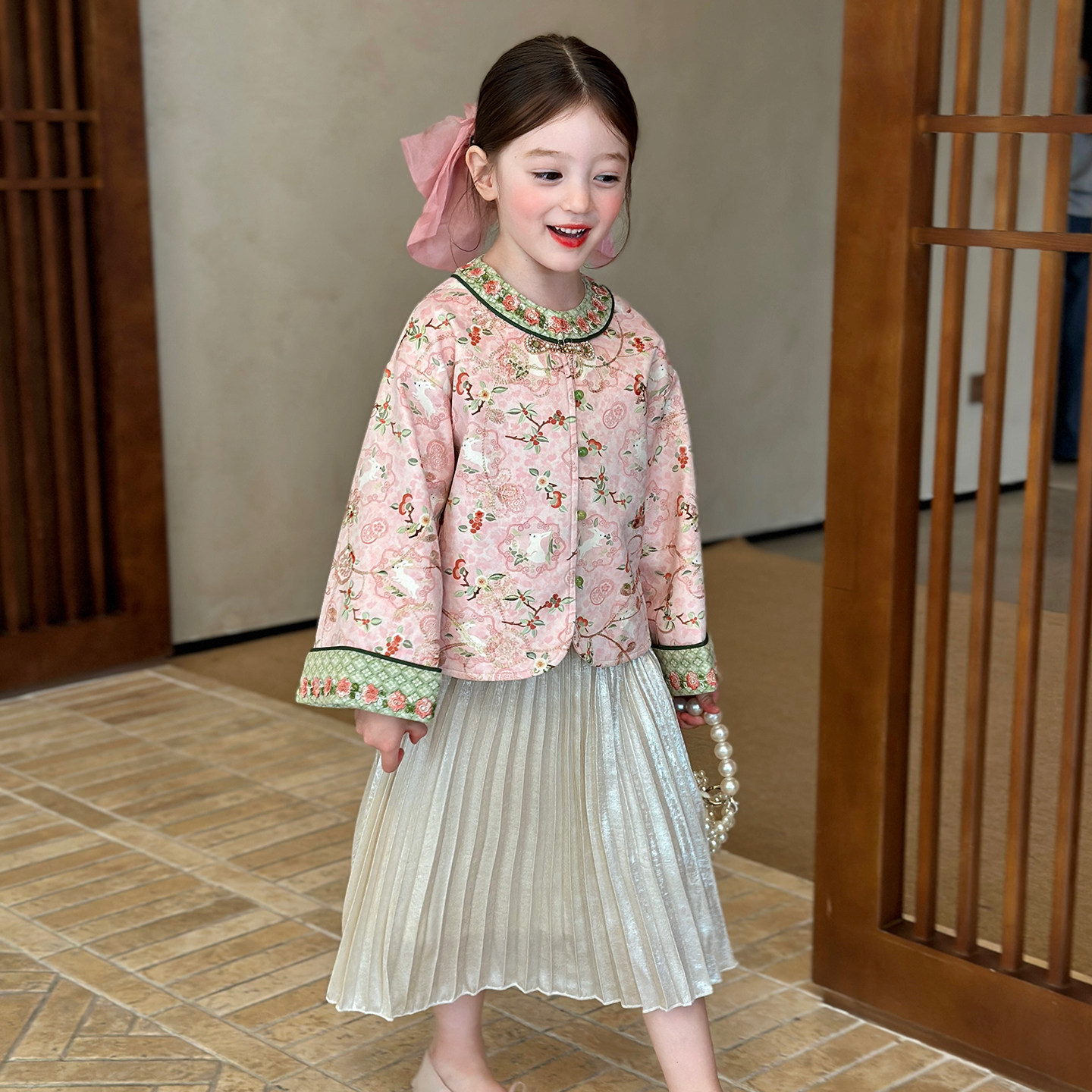 栀了成长记女童装新中式提花刺绣外套2026春季新款儿童麂皮绒上衣,淘宝优惠券,粉丝福利购,淘宝优惠卷