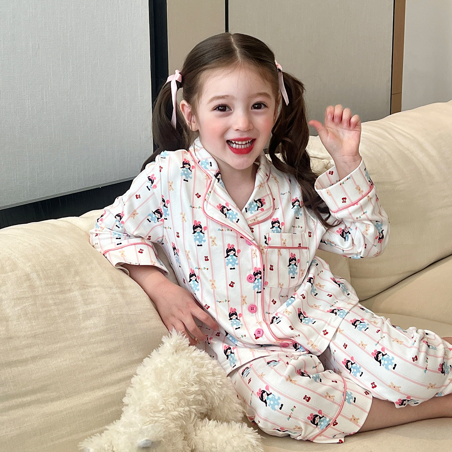 栀了成长记童装女童百搭舒适家居服套装秋季儿童宝宝可爱卡通睡衣,淘宝优惠券,粉丝福利购,淘宝优惠卷