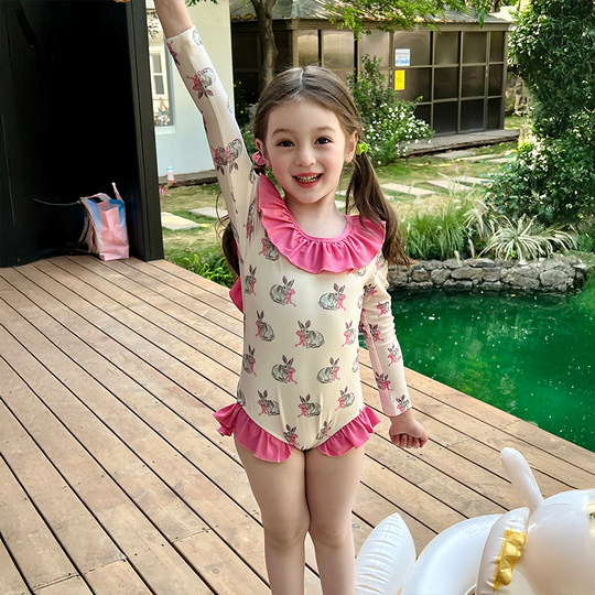 栀了成长记童装女童甜美三角泳衣防走光儿童宝宝泳装防晒游泳衣