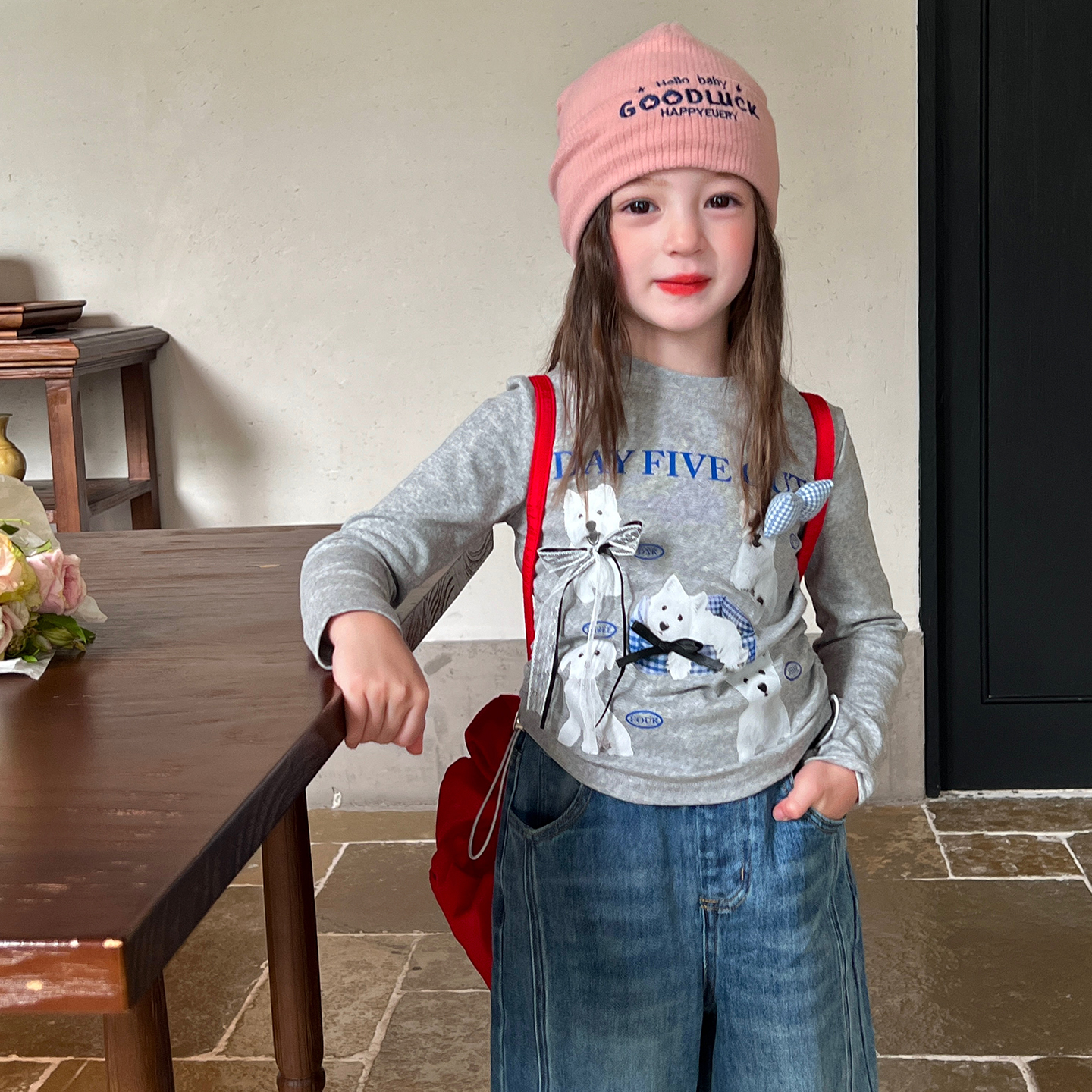 栀了成长记童装女童立体蝴蝶结韩版上衣秋季儿童宝宝长袖抽绳T恤 - 图3