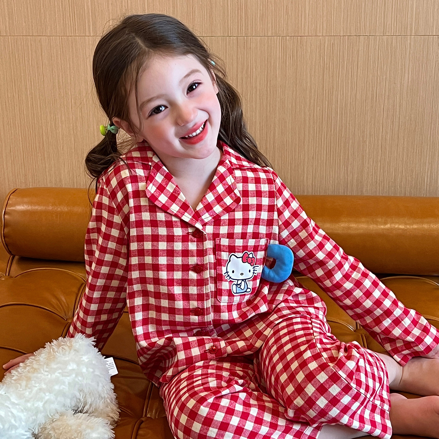 栀了成长记童装女童韩版格子家居服秋季新款儿童宝宝卡通睡衣套装,淘宝优惠券,粉丝福利购,淘宝优惠卷