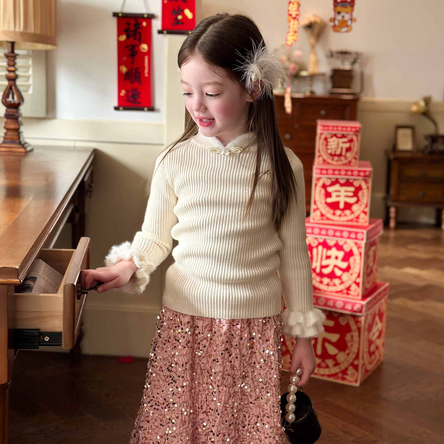 栀了成长记童装女童半高领坑条保暖针织衫冬装儿童洋气百搭打底衫,淘宝优惠券,粉丝福利购,淘宝优惠卷