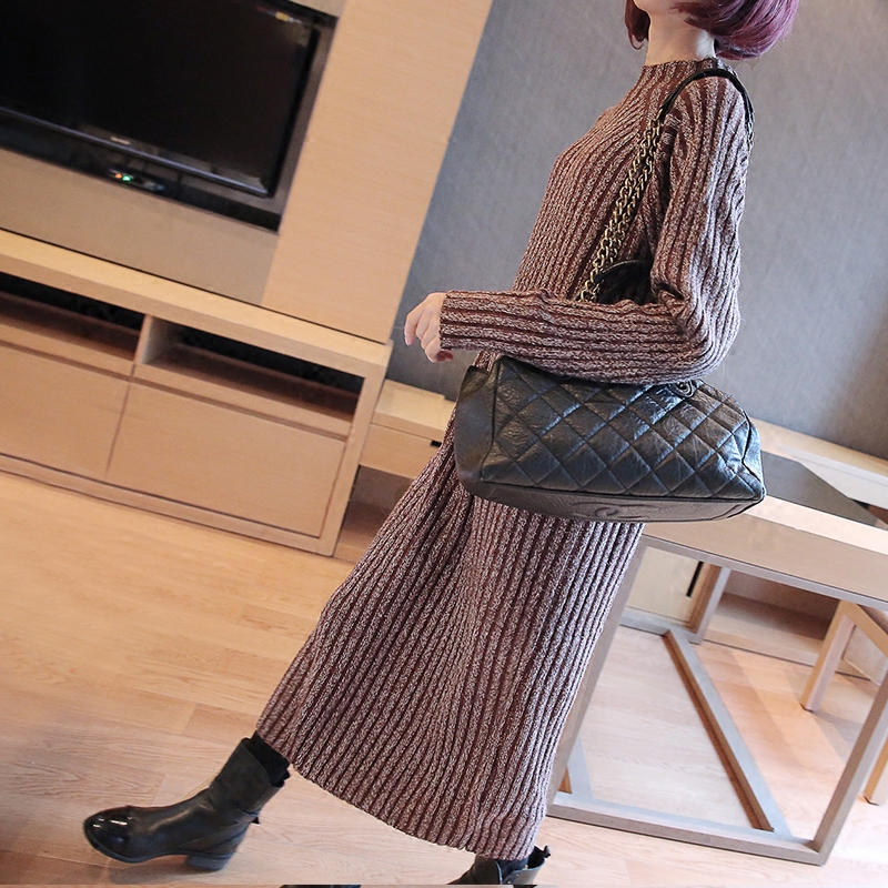 冬季连衣裙女加厚秋冬款针织超长款裙子及到脚