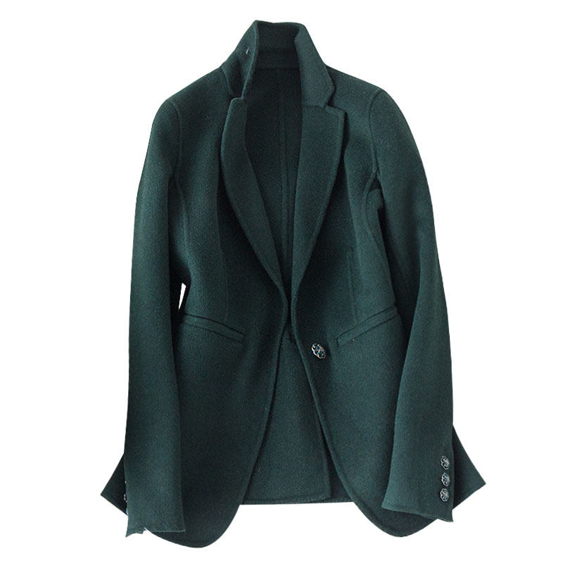 西装毛呢外套女2025新款墨绿色修身高级感进口双面呢短羊毛大衣,淘宝优惠券,粉丝福利购,淘宝优惠卷