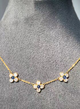 2026新款复古蓝色小花项链ins 风轻奢感小众锁骨链小红书爆款