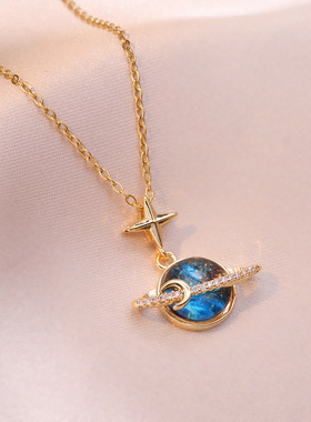 2025思潮秋季新款【钛钢项链】蓝色星球轻奢气质华丽满钻项链女式