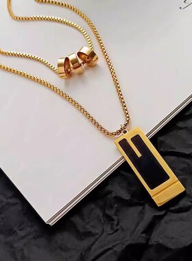 通体钛钢双层方牌长款毛衣链女秋冬装饰项链感百搭配饰工厂价