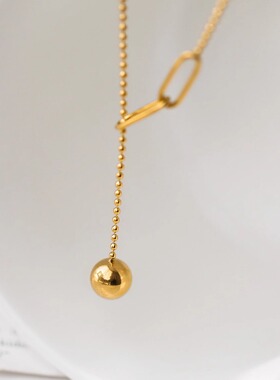 通体钛钢流苏拼接抽拉小球项链女短款锁骨链小众配饰品宇宙元素