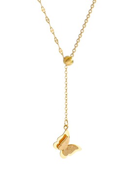 通体钛钢  仙女抽拉磨砂蝴蝶项链个性吊坠甜美气质简约感配饰