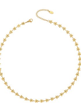 欧美ins风个性金花朵蓝色滴油项链简约时尚轻奢不锈钢镀18k金饰品