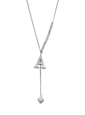 跨境新款方块不锈钢字母项链女钛钢流苏长款大写字母吊坠饰品