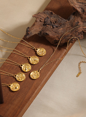 欧美跨境热销新款12星座项链电镀24K金色锁骨链时尚个性钛钢饰品