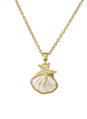 韩版轻奢贝壳海星钛钢项链女ins风小众感微镶锆石百搭锁骨链