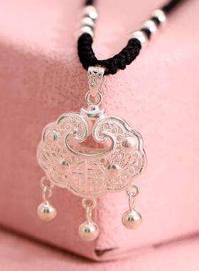 足银990平安锁项链女锁骨链