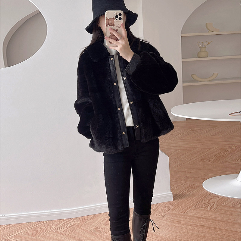 秋冬丹麦貂毛皮草外翻领加厚棉服 宏诚服饰短外套
