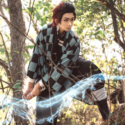 鬼灭之刃cos服灶门祢豆子炭治郎 富冈义勇我妻善逸 cosplay服假发 - 图2