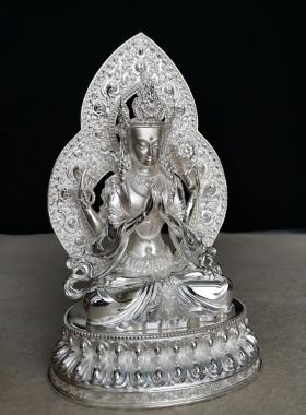 纯银密宗四臂观音供奉摆件佛像