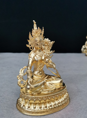 纯银镀金白度母密宗手工小佛像