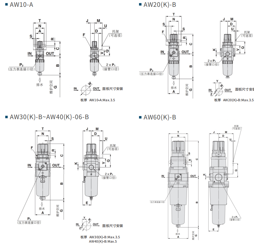 AW10-M5过滤减压阀 AW20 30 40-02-03-04E/BE-BG/DG/BDE-B调压阀-图2