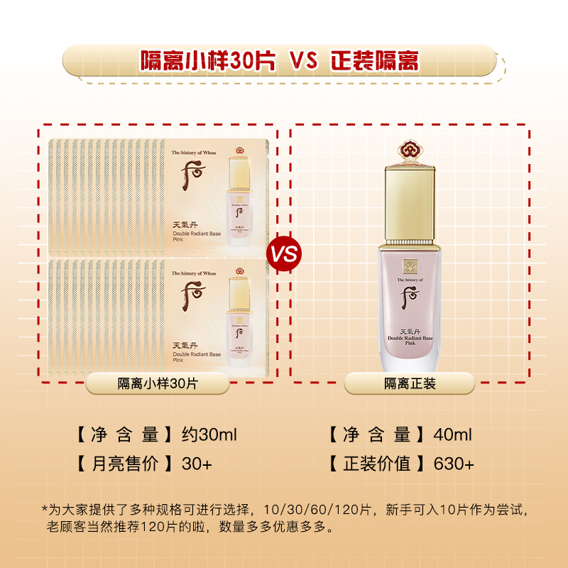 韩国WHOO后天气丹粉色隔离霜1ml小样120片遮瑕提亮肤色保湿防辐射 - 图2
