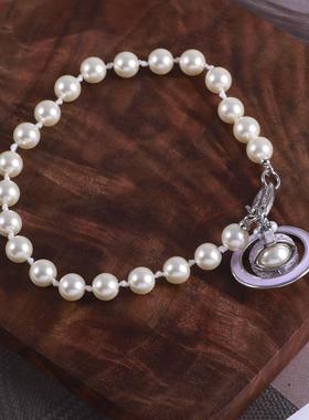 时尚简约立体珐琅彩珍珠项链