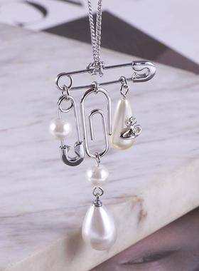 时尚欧美风别针闪耀水滴形珍珠