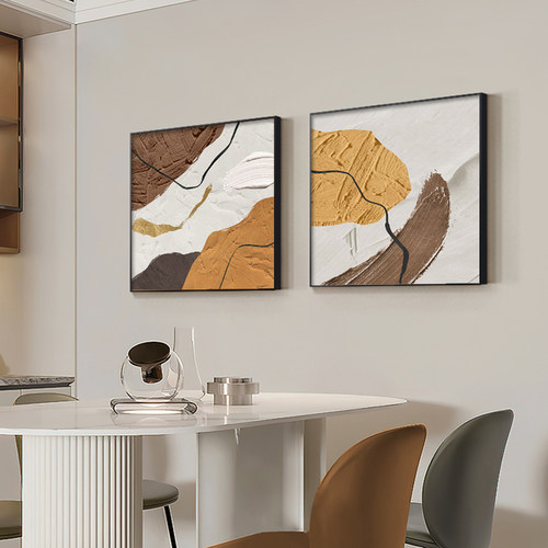 餐厅抽象艺术装饰客厅画高级感轻奢壁画现代简约挂画正方形组合画 - 图0