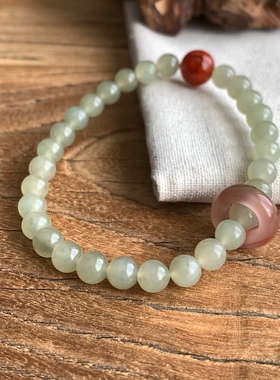 麟又 支持复检 和田玉青海山料清水青玉圆珠南红跑环小众手链手串