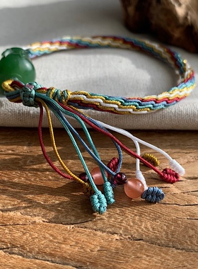 和田玉萌兔九色鹿轮回手绳