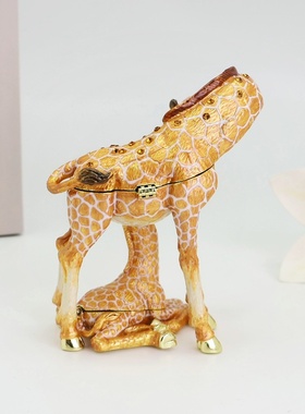 合金工艺品创意珐琅摆件喂食长颈鹿母子家居桌面装饰工艺品送朋友