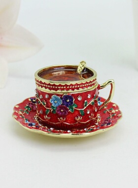 珐琅彩人工手绘宫廷风咖啡杯欧式复古合金首饰盒家居装饰摆件