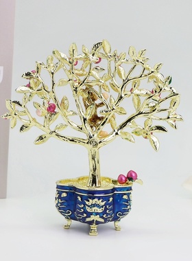 珐琅彩猴子摘桃祝寿风水摆件客厅玄关家居装饰品送领导送长辈